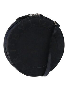 Authentic BVLGARI Shoulder Bag Suede Navy Silver